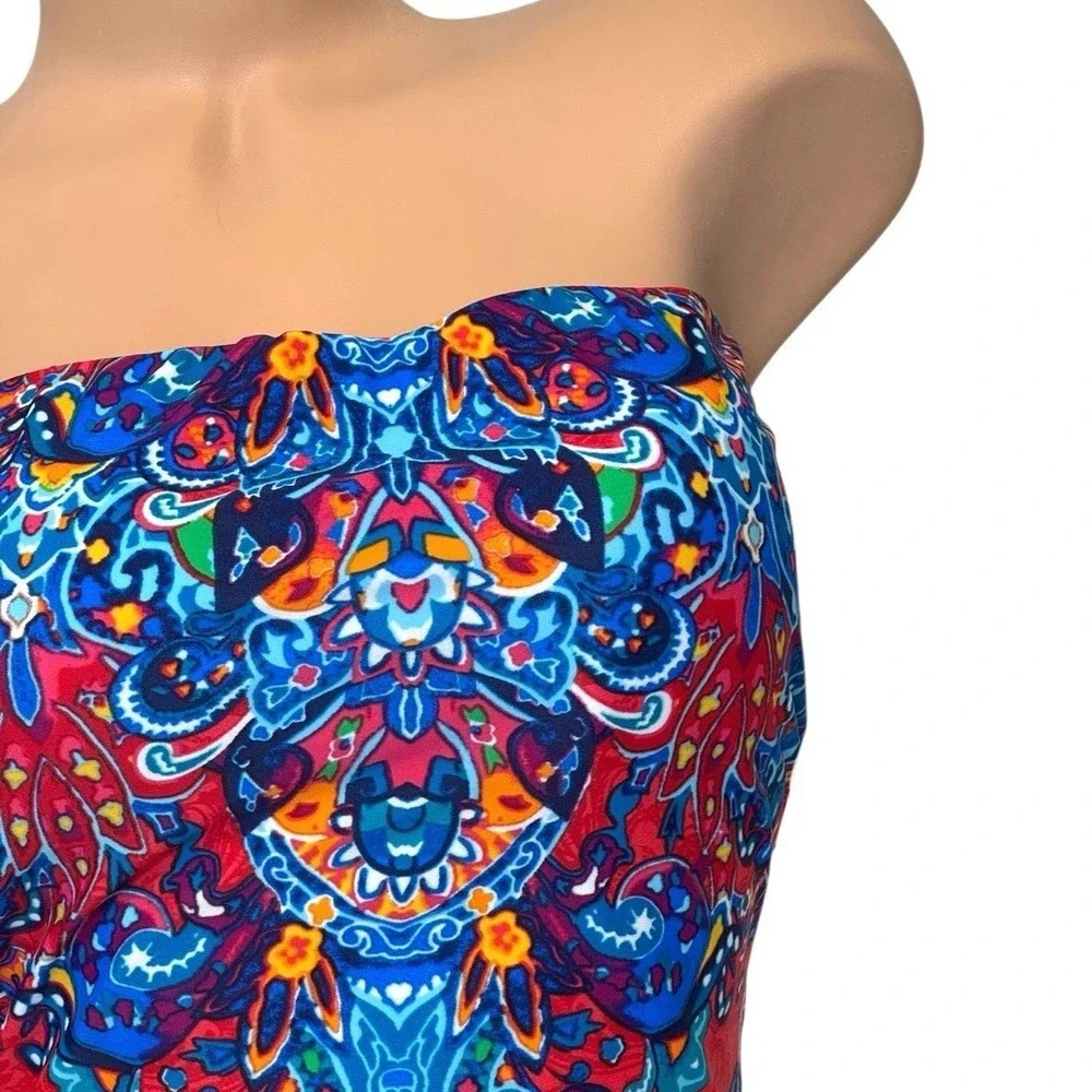 Lauren Ralph Lauren Red‎ Paisley Bandeau One Piece Swimsuit Womens Size 12